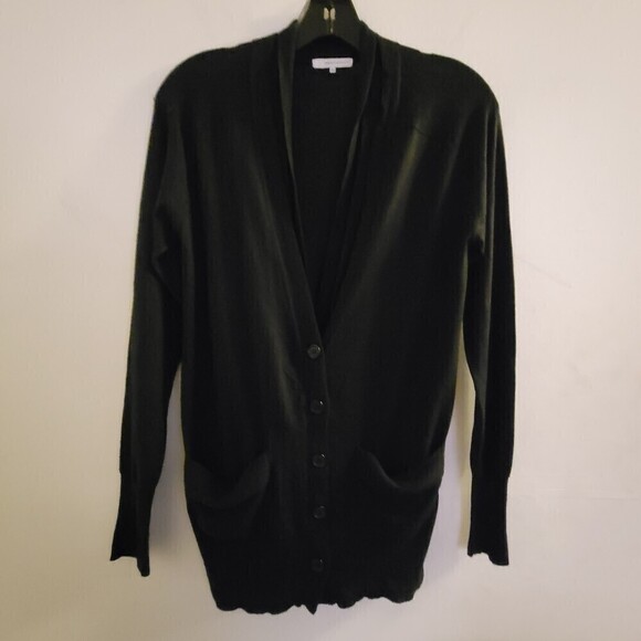 360 Cashmere Black Silk Cashmere Button Front Long Sleeve Cardigan Sweater Sz XS - Picture 1 of 14